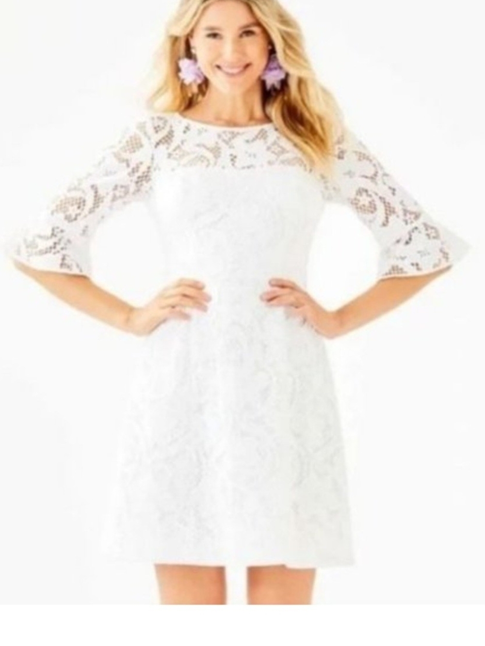 Lilly Pulitzer White Lace Bell Sleeve A-Line Dress - Allyson Dress